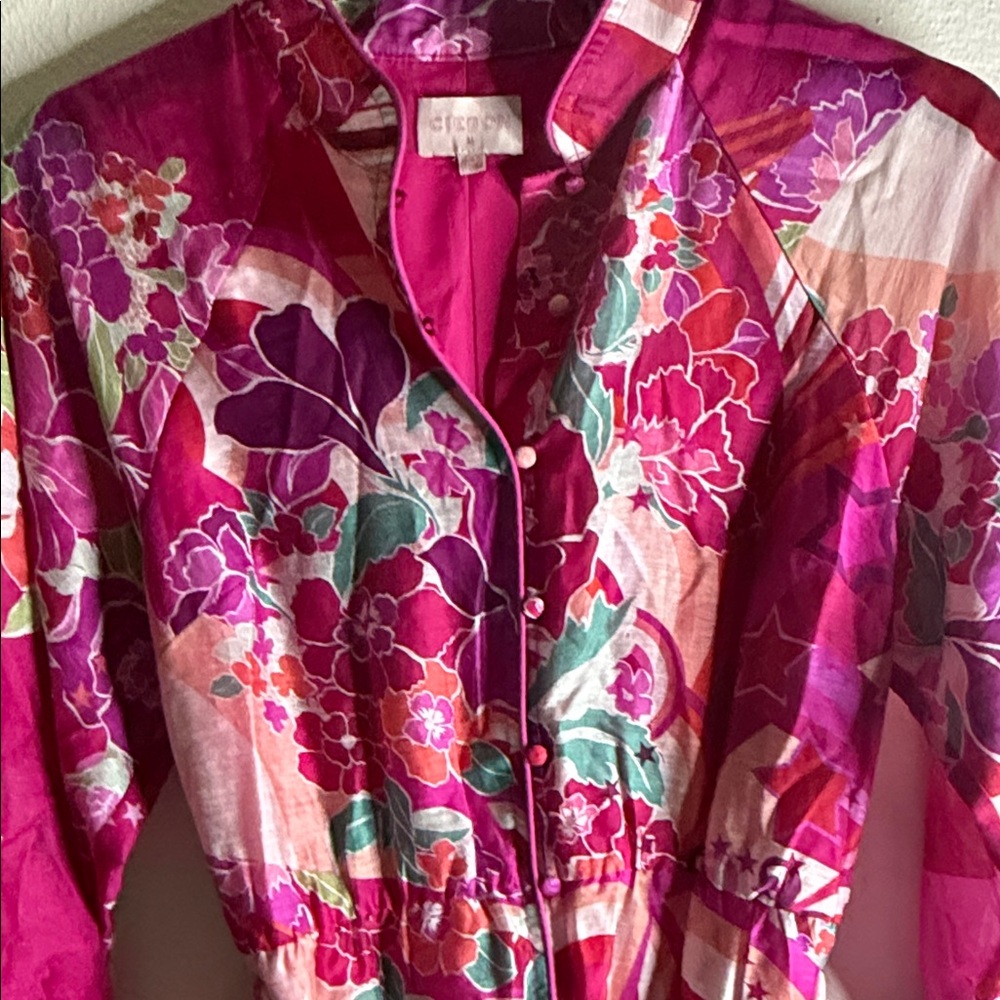 Ciebon Bright Fuchsia Floral Button-Front Midi Dress with Tie Waist - Picture 3 of 12